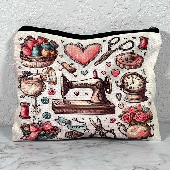 Sewing Pattern Pouch with Button Zipper Pull - Picture 4 of 9